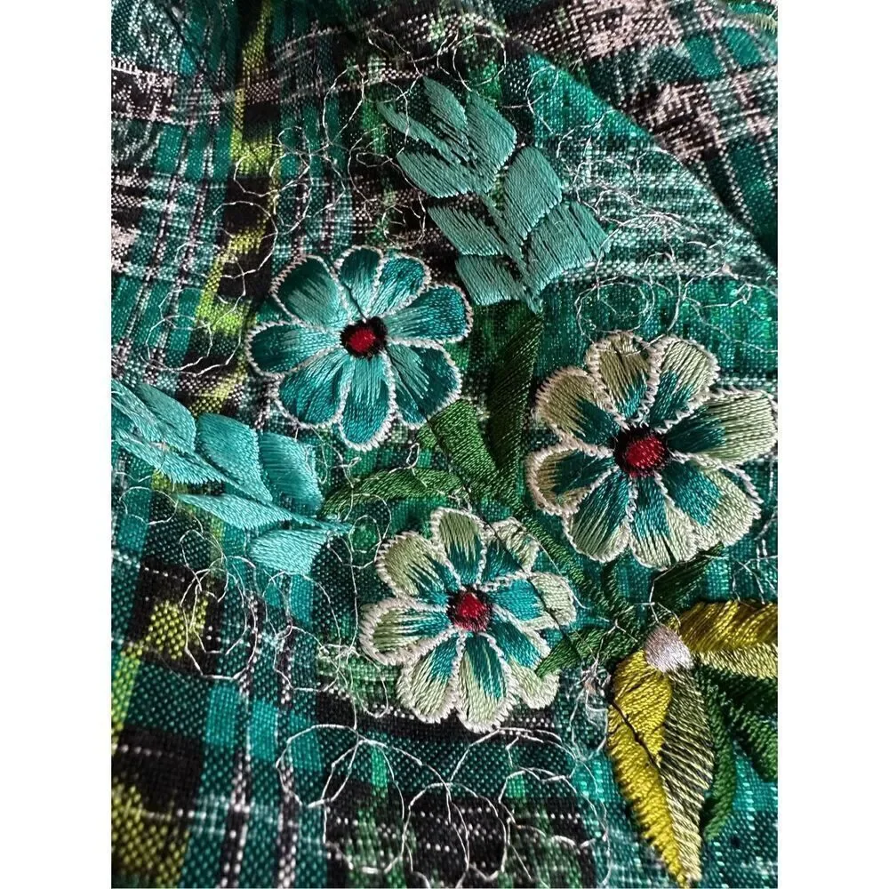 Green Handmade Ruffle Embroidered Floral Waist Apron 31